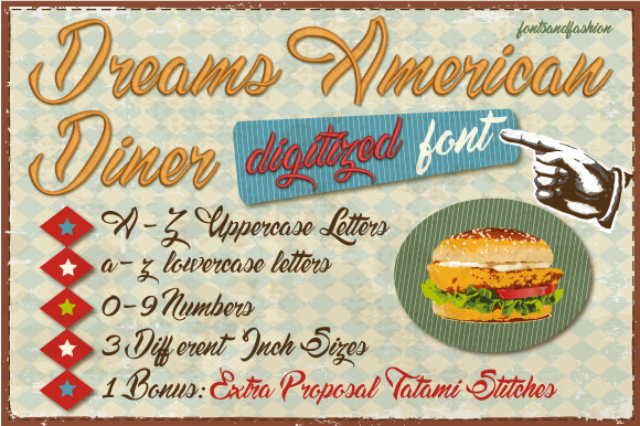 Dreams American Diner Embroidery Alphabet